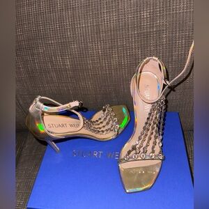 Stuart Weitzman gold sandals with crystals